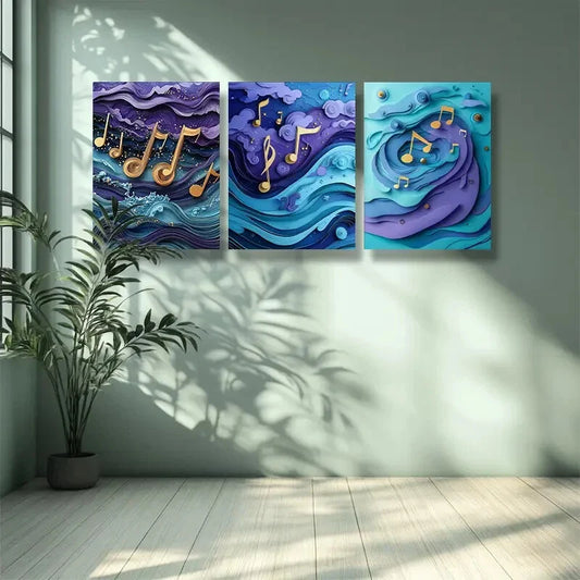 3pcs  Purple, note Art Painting Metal Print Ready to Hang Art