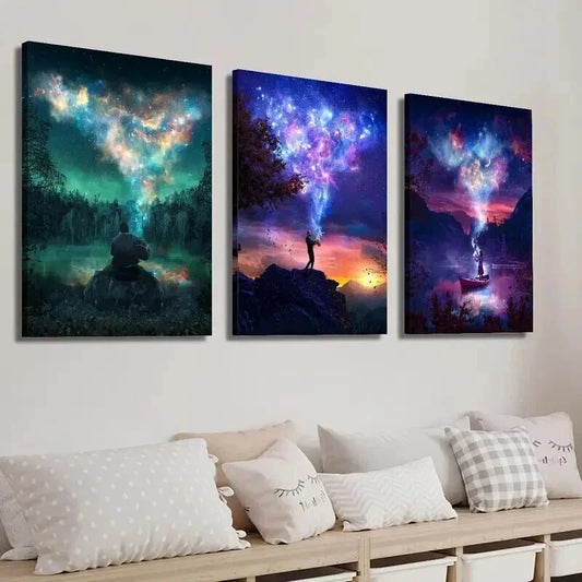 3pcs Fantasy Galaxy The Milky Way Heart Nebula Wall Art Set Canvas Framed 40x60cm - High Quality Print 100% Australian Made Wall Canvas Ready to Hang