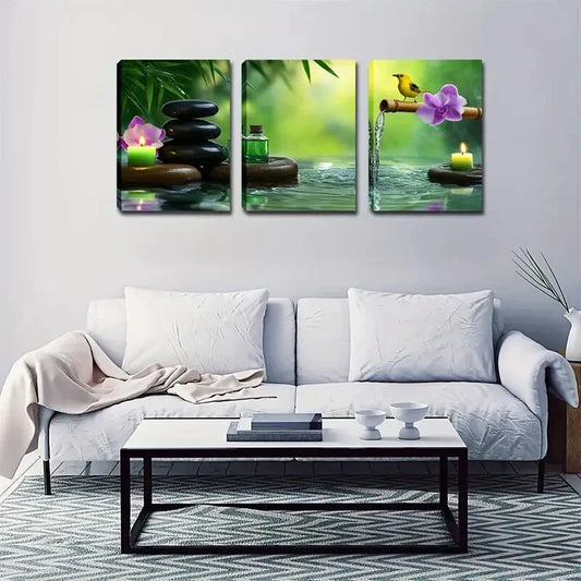 3pcs Realistic Green Candle Landscape Wall Art Set Canvas Framed 40x60cm - High Quality Print 100% Australian Made Wall Canvas Ready to Hang