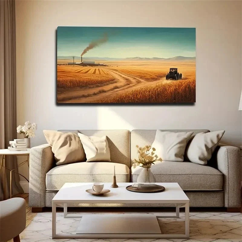 Harvesting Wheat Field Décor Wall Art Canvas Office Home Room Framed 120x60cm