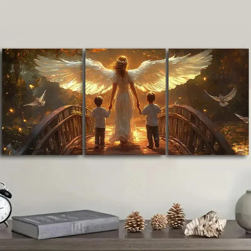 3pcs  The angel and two little boys Wall Art Set Canvas Framed 40x60cm - High Quality Print 100% Australian Made Wall Canvas Ready to Hang