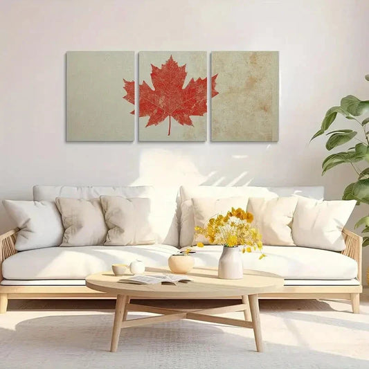 3pcs Canadian Maple Leaf Metal Print Ready to Hang Art