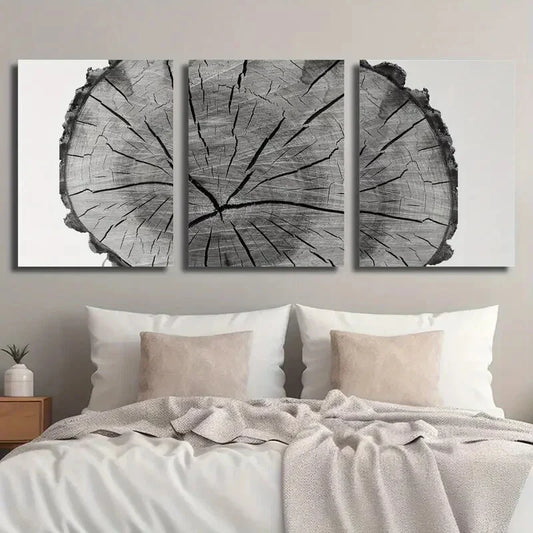 3pcs Abstract Black And White Tree Stump Metal Print Ready to Hang Art