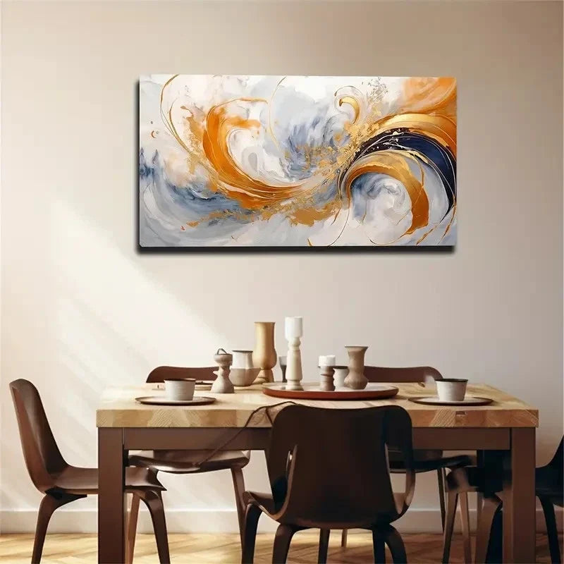 Golden & Blue Spiral Painting Wall Art canvas office home room framed 120x60cm