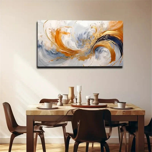Golden & Blue Spiral Painting Wall Art canvas office home room framed 120x60cm