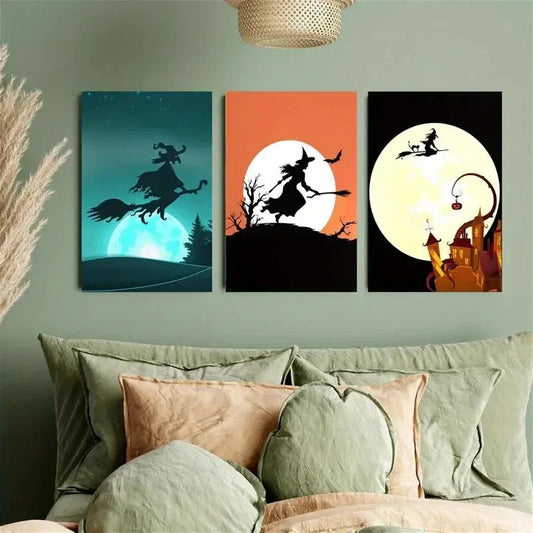 3pcs Halloween Witch Metal Print Ready to Hang Art