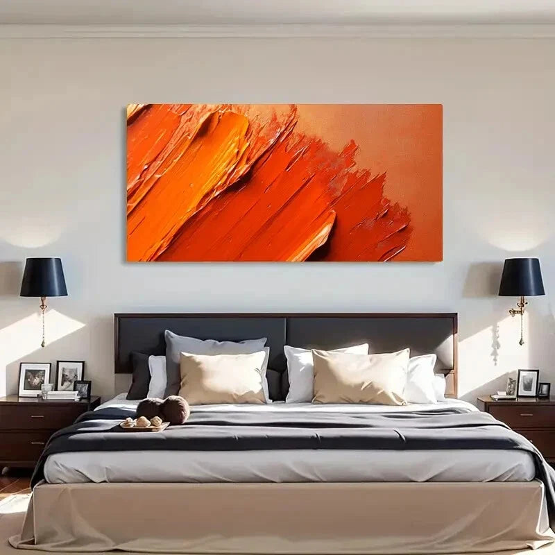Orange Themed Strokes Abstract Wall Art Canvas Office Home Room Framed 120x60cm