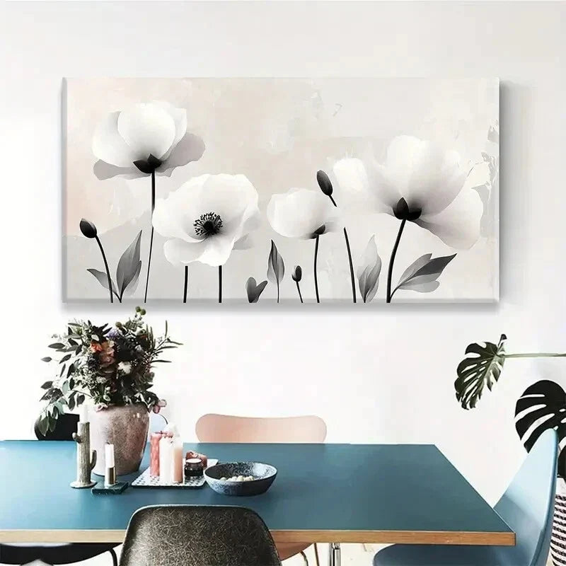 White & Black Botanical Rustic Wall Art Canvas Office Home Room Framed 120x60cm