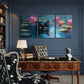 3pcs Black Cat Glowing Eyes Water Lilies Metal Print Ready to Hang Art