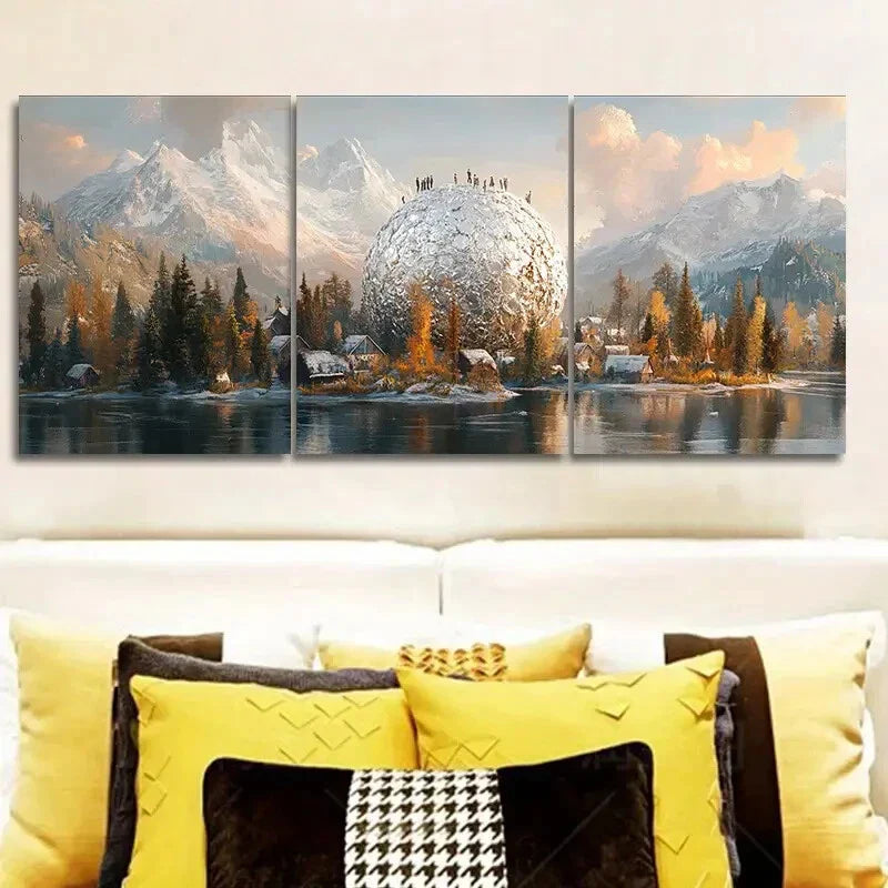 3pcs  Snow-capped island (2) Wall Art Set Canvas Framed 40x60cm - High Quality Print 100% Australian Made Wall Canvas Ready to Hang