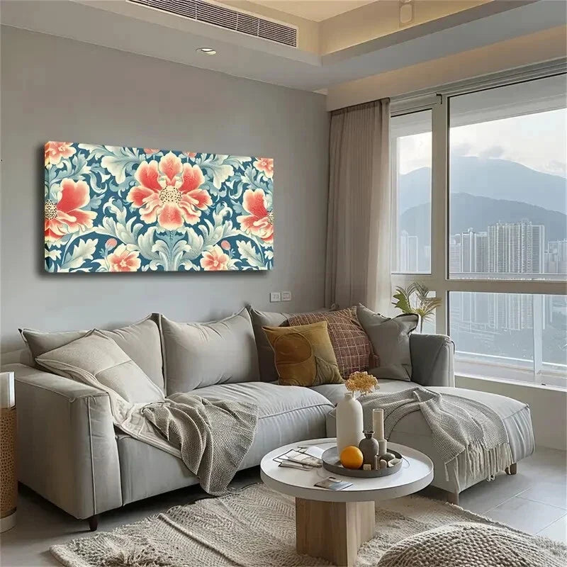 Pink Flowers and Blue Leaves Wall Art Canvas Office Home Room Framed 120x60cm