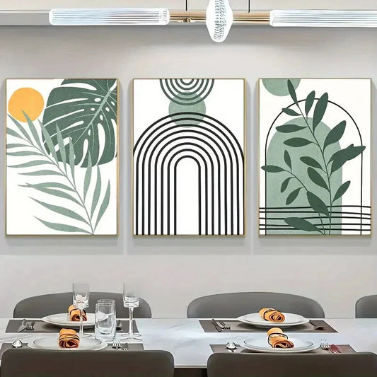 3pcs Vibrant Geometric & Botanical Designs Metal Print Ready to Hang Art