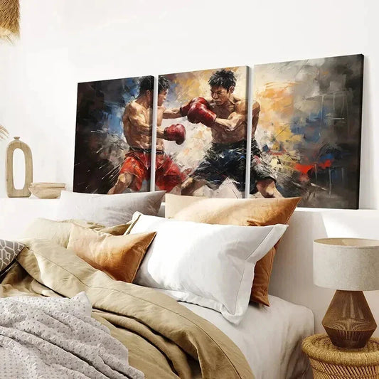 3pcs Intense Dynamic Boxing Matches Decor Wall Art Set Canvas Framed 40x60cm - High Quality Print 100% Australian Made Wall Canvas Ready to Hang