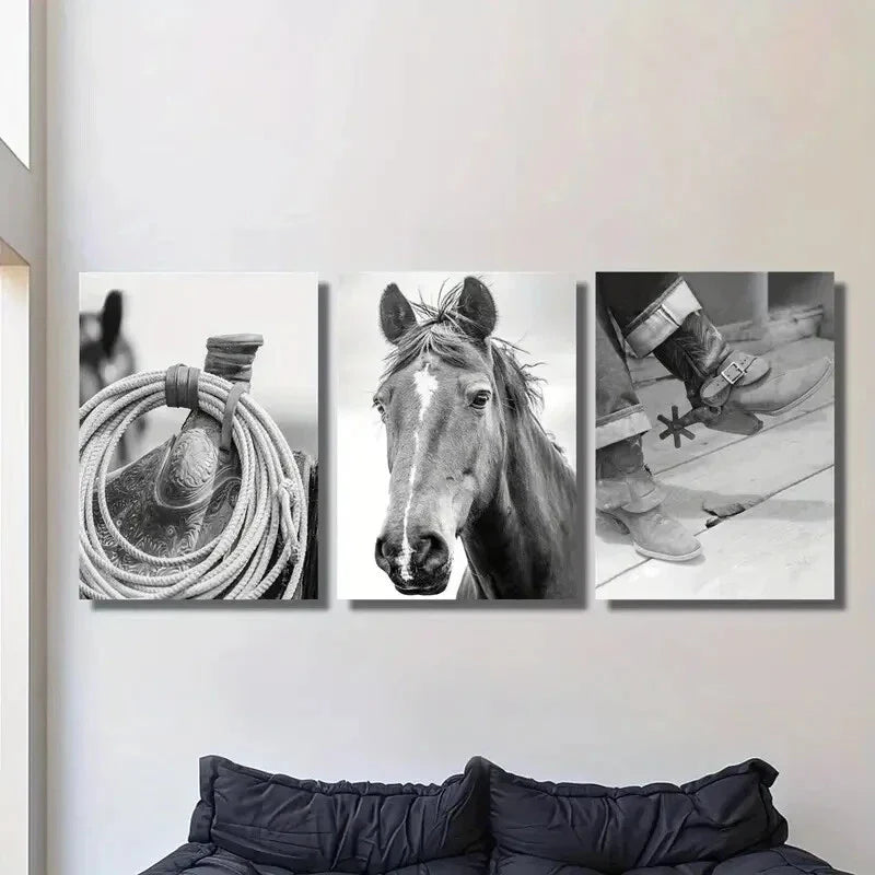 3pcs Western cowboy art, noose, horse Metal Print Ready to Hang Art