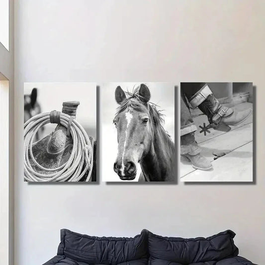 3pcs Western cowboy art, noose, horse Metal Print Ready to Hang Art