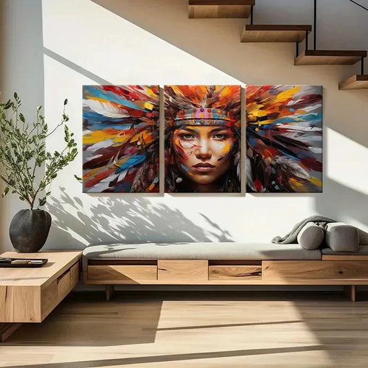 3pcs Native American Headdress Metal Print Ready to Hang Art