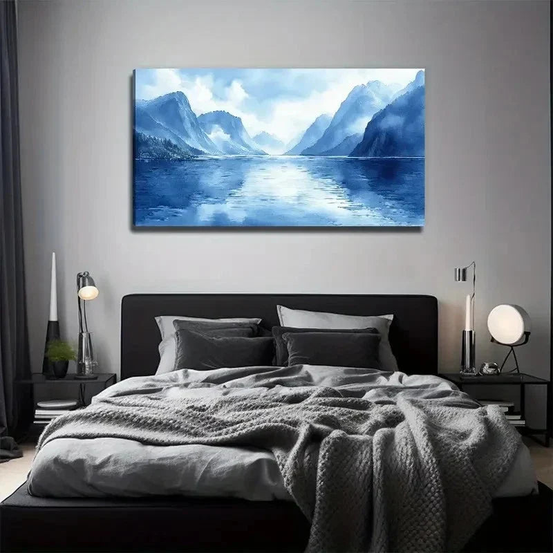 Blue Landscape Bohemian Wall Art Canvas Office Home Room Framed 120x60cm
