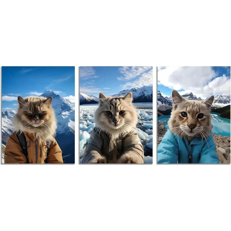 3pcs Funny Animals Art The Himalayas  Metal Print Ready to Hang Art
