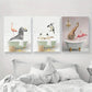 3pcs Modern Animals in the Bathtub Metal Print Ready to Hang Art