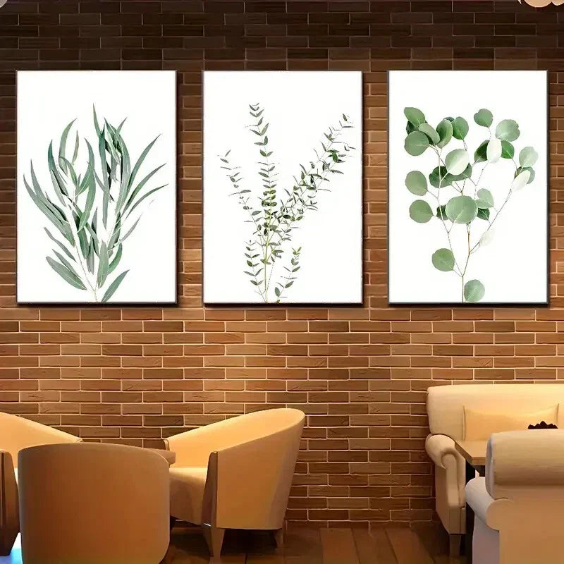 3pcs Modern Botanical Eucalyptus & Greenery Metal Print Ready to Hang Art
