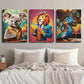 3pcs Quirky Animal Cocktail Koala Lion & Peacock Metal Print Ready to Hang Art