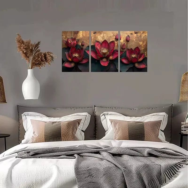 3pcs Lotus Flower Canvas Framed 40x60cm - High Quality Print 100% Australian Made Wall Canvas Ready to Hang