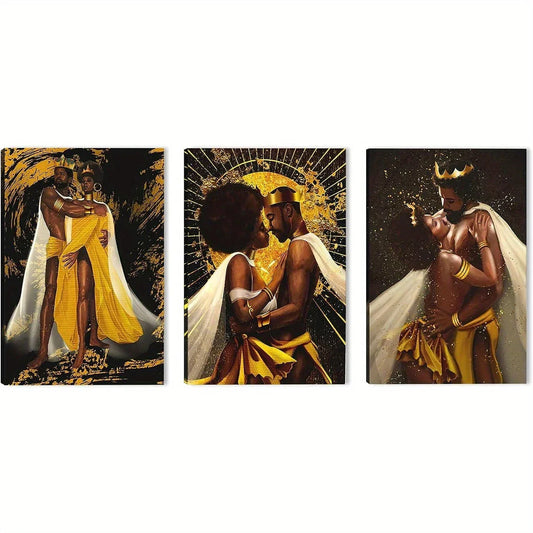 3pcs African King American Black & Yellow Metal Print Ready to Hang Art