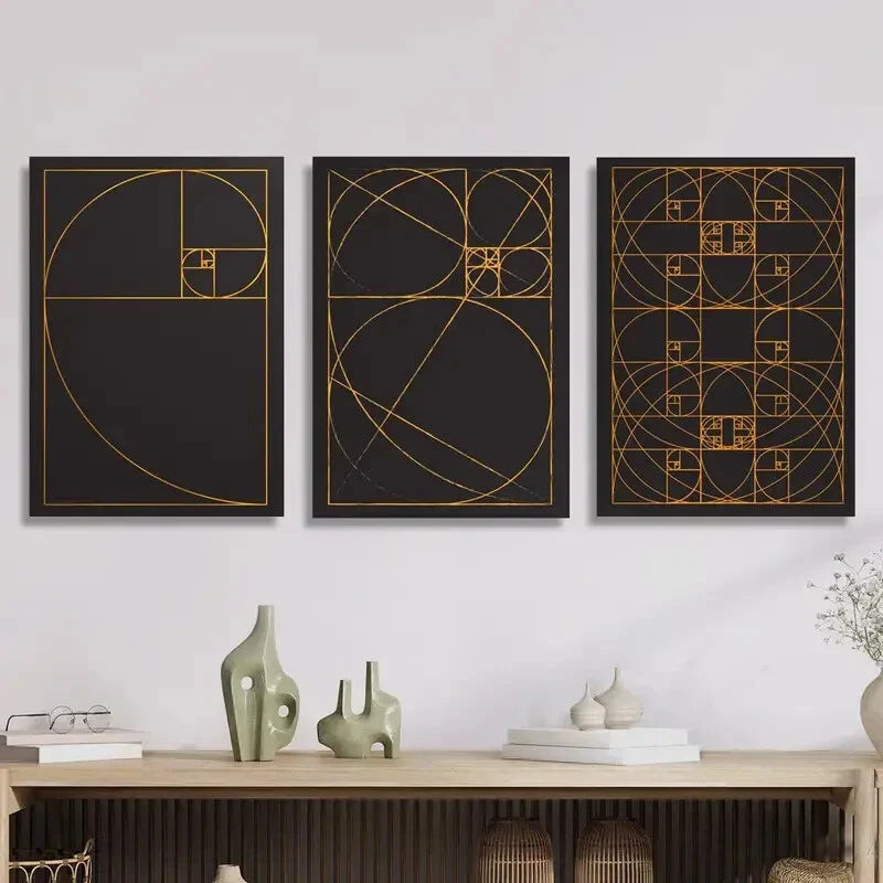 3pcs Golden Ratio Golden Line Art, Metal Print Ready to Hang Art