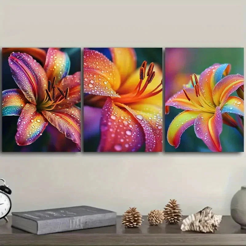 3pcs  Rainbow Lilies  Wall Art Set Canvas Framed 40x60cm - High Quality Print 100% Australian Made Wall Canvas Ready to Hang