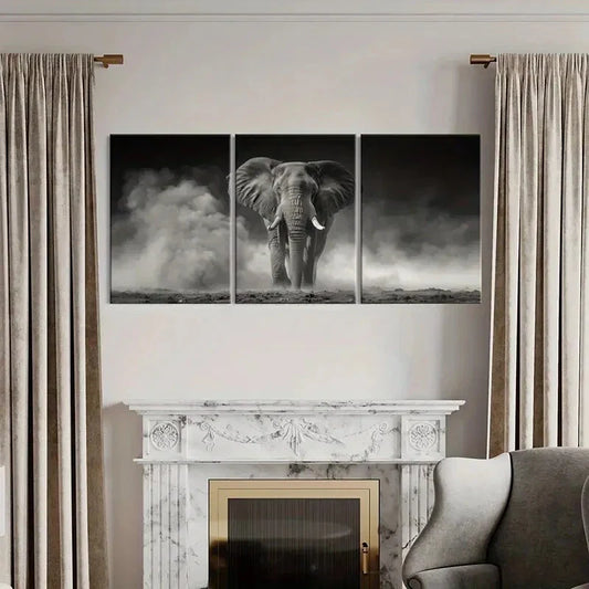 3pcs Majestic Elephant, Stormy Sky Metal Print Ready to Hang Art