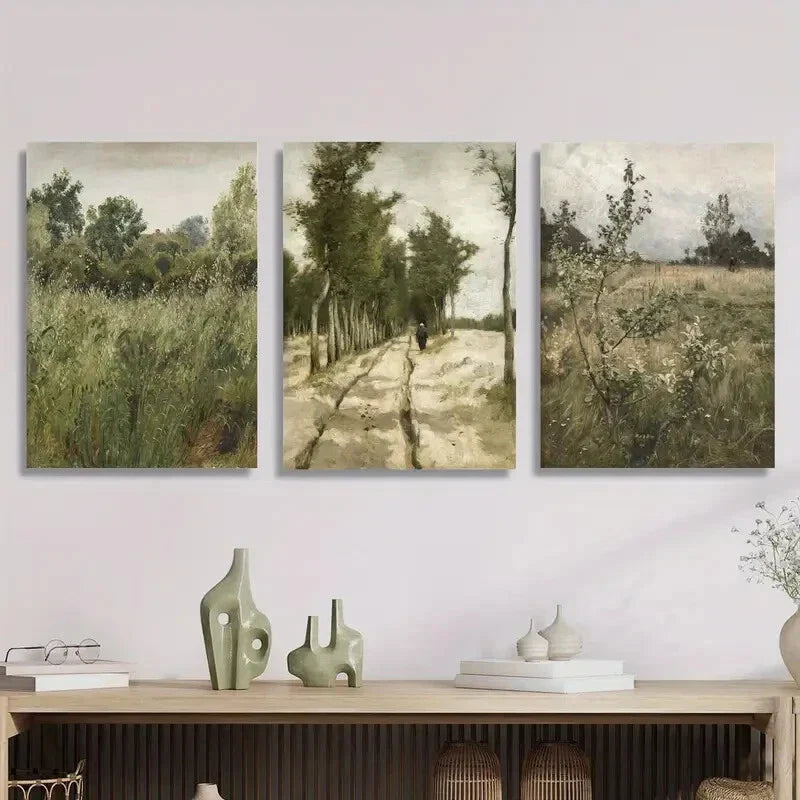 3pcs Retro Flower Meadows, Gardenia Metal Print Ready to Hang Art