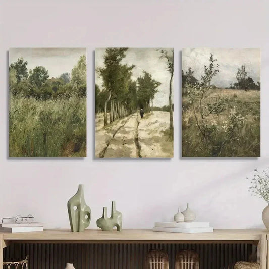 3pcs Retro Flower Meadows, Gardenia Metal Print Ready to Hang Art