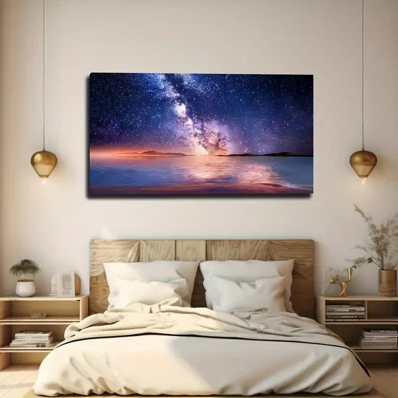 Galaxy And Night Sky Wall Art Canvas Office Home Room Framed 80x45cm