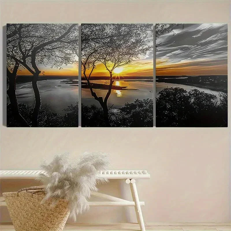 3pcs Three Modern Sunset Nature Scenery Art Dusk Metal Print Ready to Hang Art