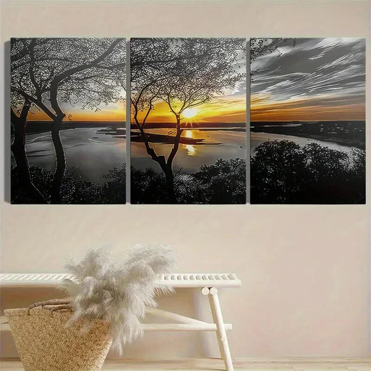 3pcs Three Modern Sunset Nature Scenery Art Dusk Metal Print Ready to Hang Art