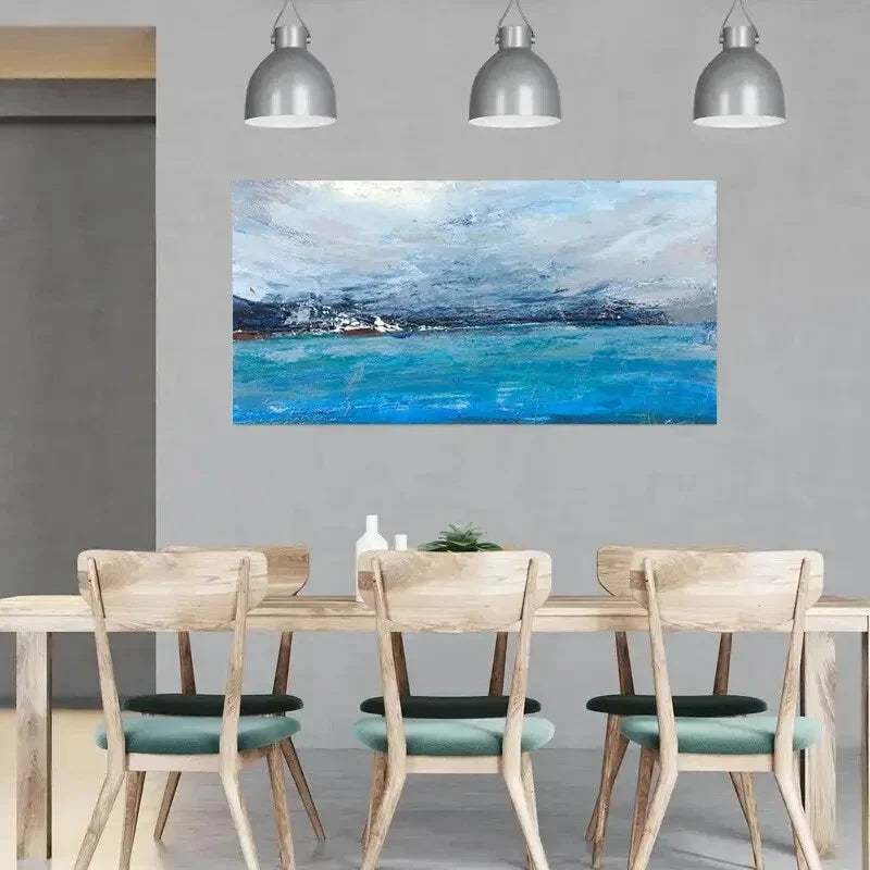 Abstract Art Blue Seaside wall canvas office home room framed 120x60cm