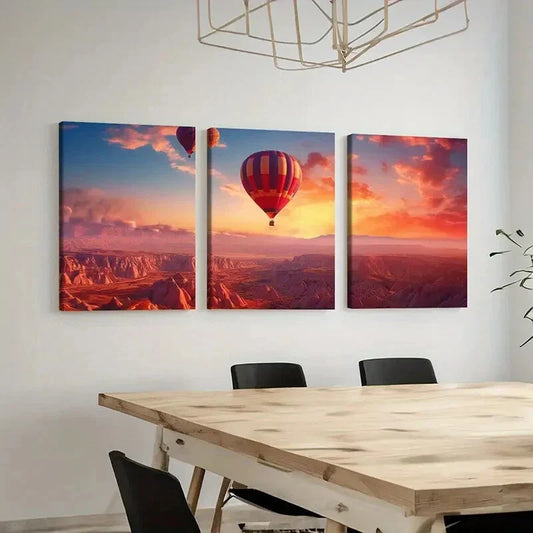 3pcs  Hot Air Balloon Landscape, Sunset Glow, sky Wall Art Set Canvas Framed 40x60cm - High Quality Print 100% Australian Made Wall Canvas Ready to Hang