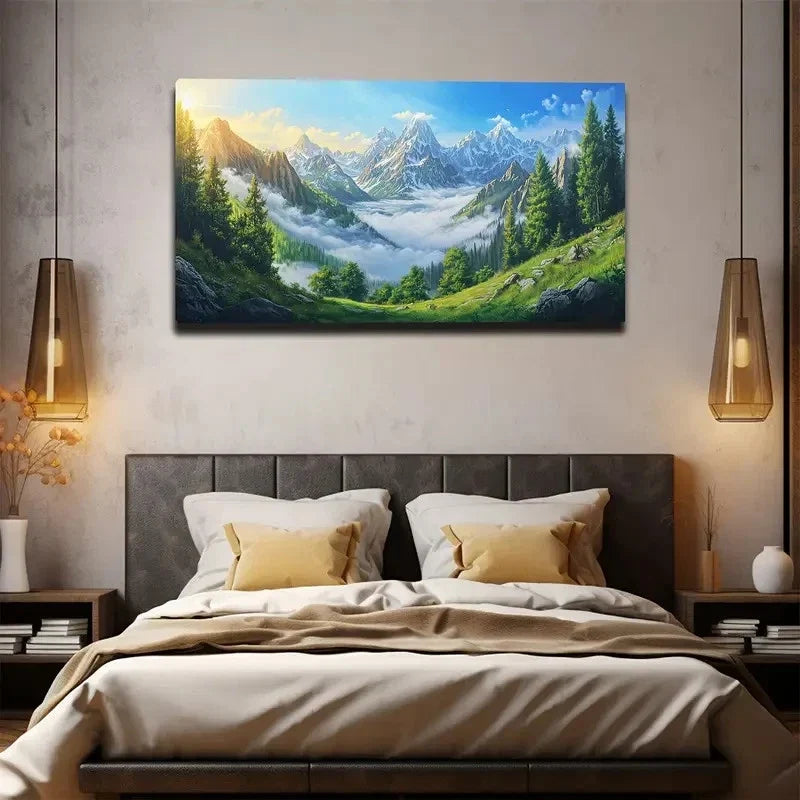 Sunlit Green Forest Landscape Wall Art canvas office home room framed 120x60cm