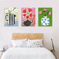 3pcs White, Red & Blue Flower Paintings,  Metal Print Ready to Hang Art