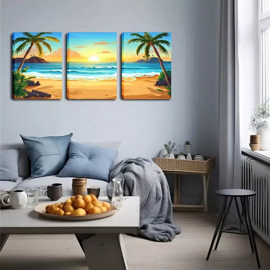 3pcs  Blue Water, Romantic Beach, Wall Art Set Canvas Framed 40x60cm - High Quality Print 100% Australian Made Wall Canvas Ready to Hang