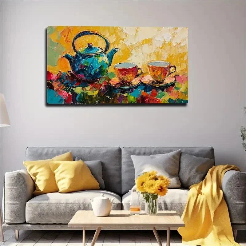 Bohemian Modern Kettle Cups Wall Art Canvas Office Home Room Framed 120x60cm