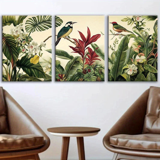 3pcs Abstract Flowers And Birds Metal Print Ready to Hang Art