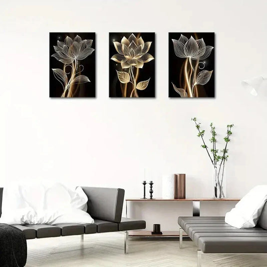3pcs Yellow Watercolors Flowers  Metal Print Ready to Hang Art