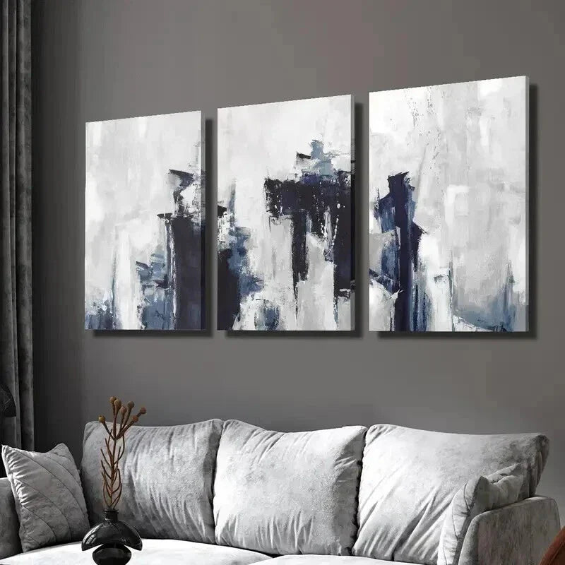 3pcs Abstract Blue and Gray Oil Painting Wall Art Set Canvas Framed 40x60cm - High Quality Print 100% Australian Made Wall Canvas Ready to Hang