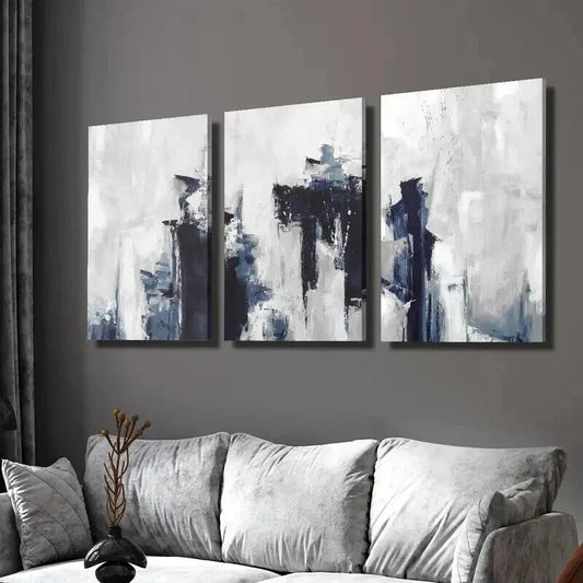 3pcs Abstract Blue and Gray Oil Painting Wall Art Set Canvas Framed 40x60cm - High Quality Print 100% Australian Made Wall Canvas Ready to Hang