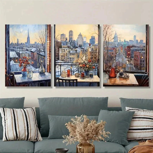 3pcs Chicago Winter Cityscape Impressionistic Metal Print Ready to Hang Art