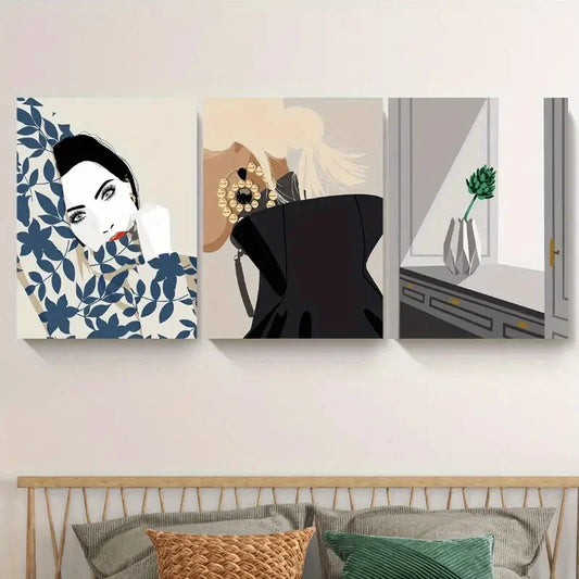 3pcs Elegant Flowers Vases Scenes Metal Print Ready to Hang Art