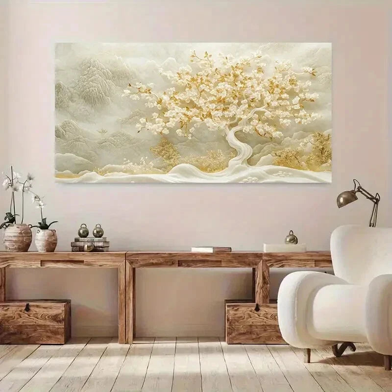 Golden Tree Misty Mountain wall canvas office home room framed 120x60cm