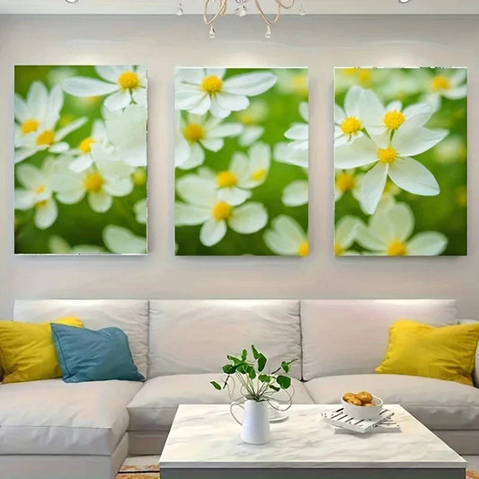 3pcs A Close-Up Of White Flowers Metal Print Ready to Hang Art