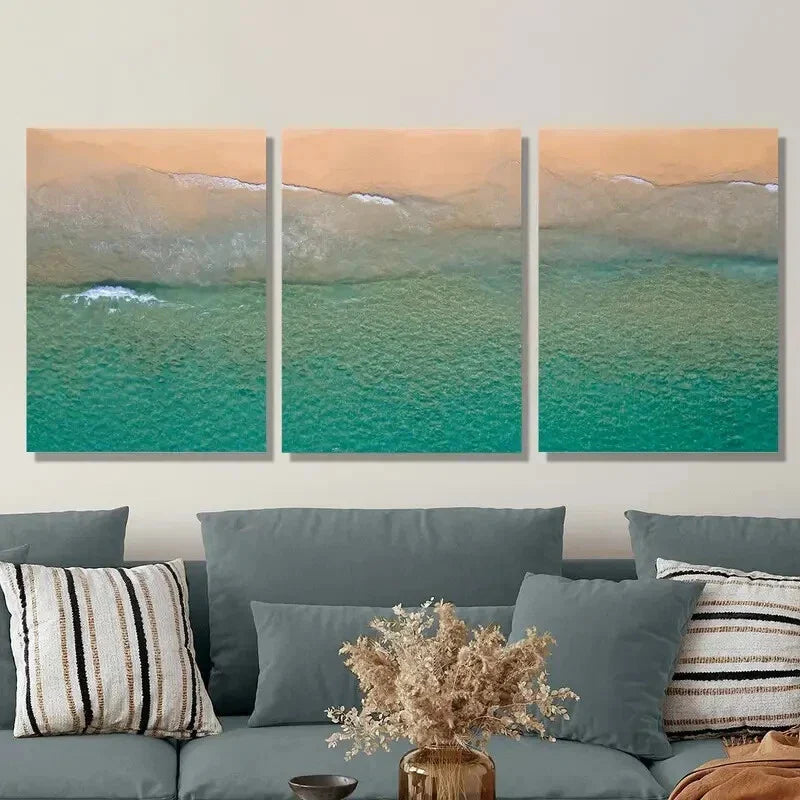 3pcs Turquoise Coastal Landscape Metal Print Ready to Hang Art